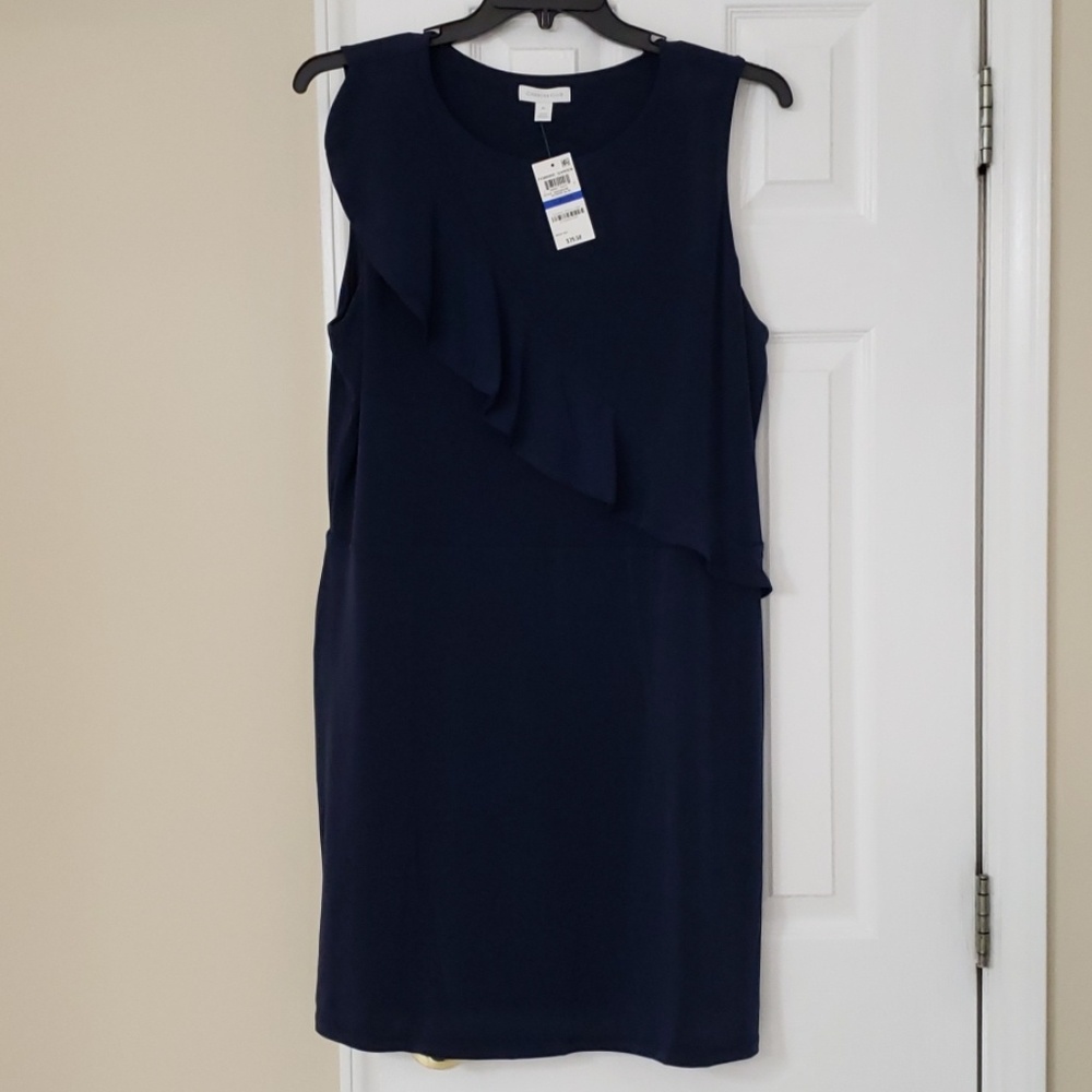 Charter Club navy dress with asymmetrical ruffle